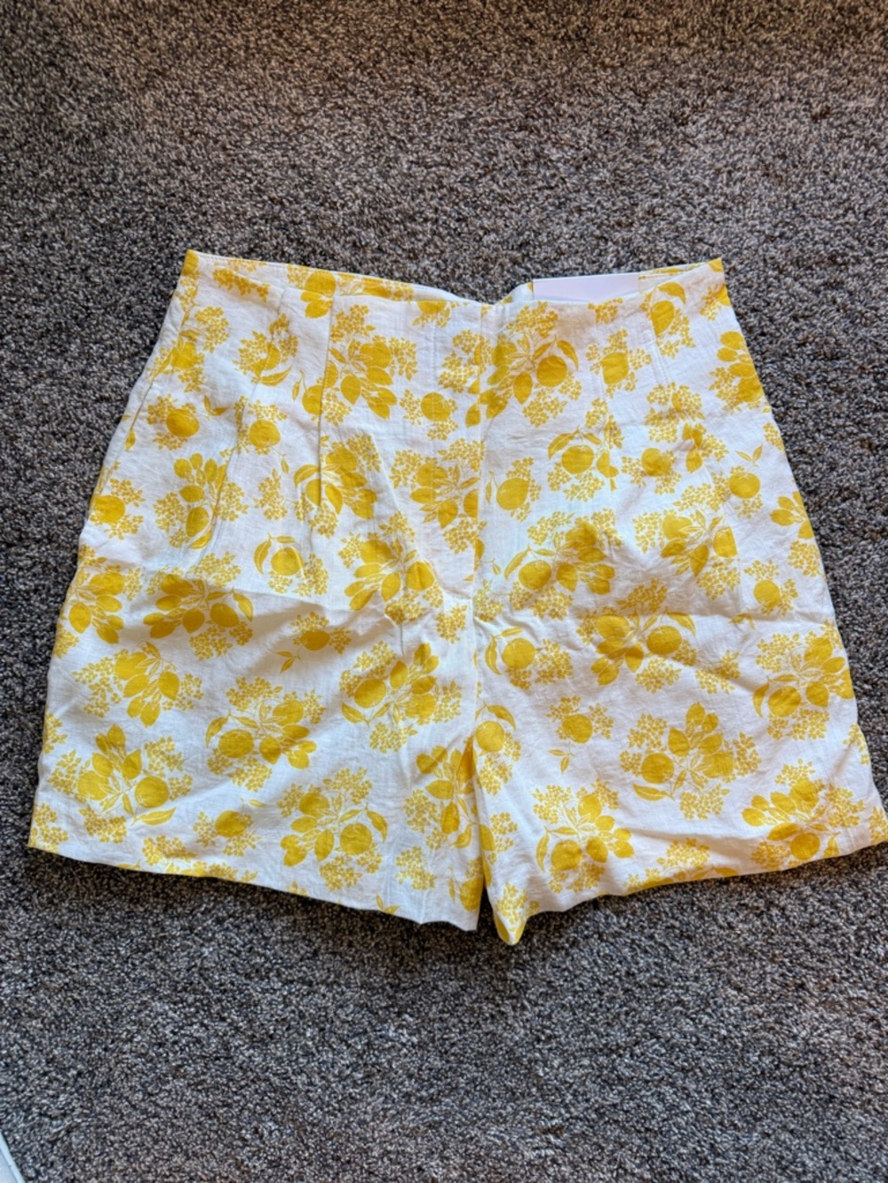 Ann Taylor White and Yellow Floral Lemon Print High-Waist Shorts
